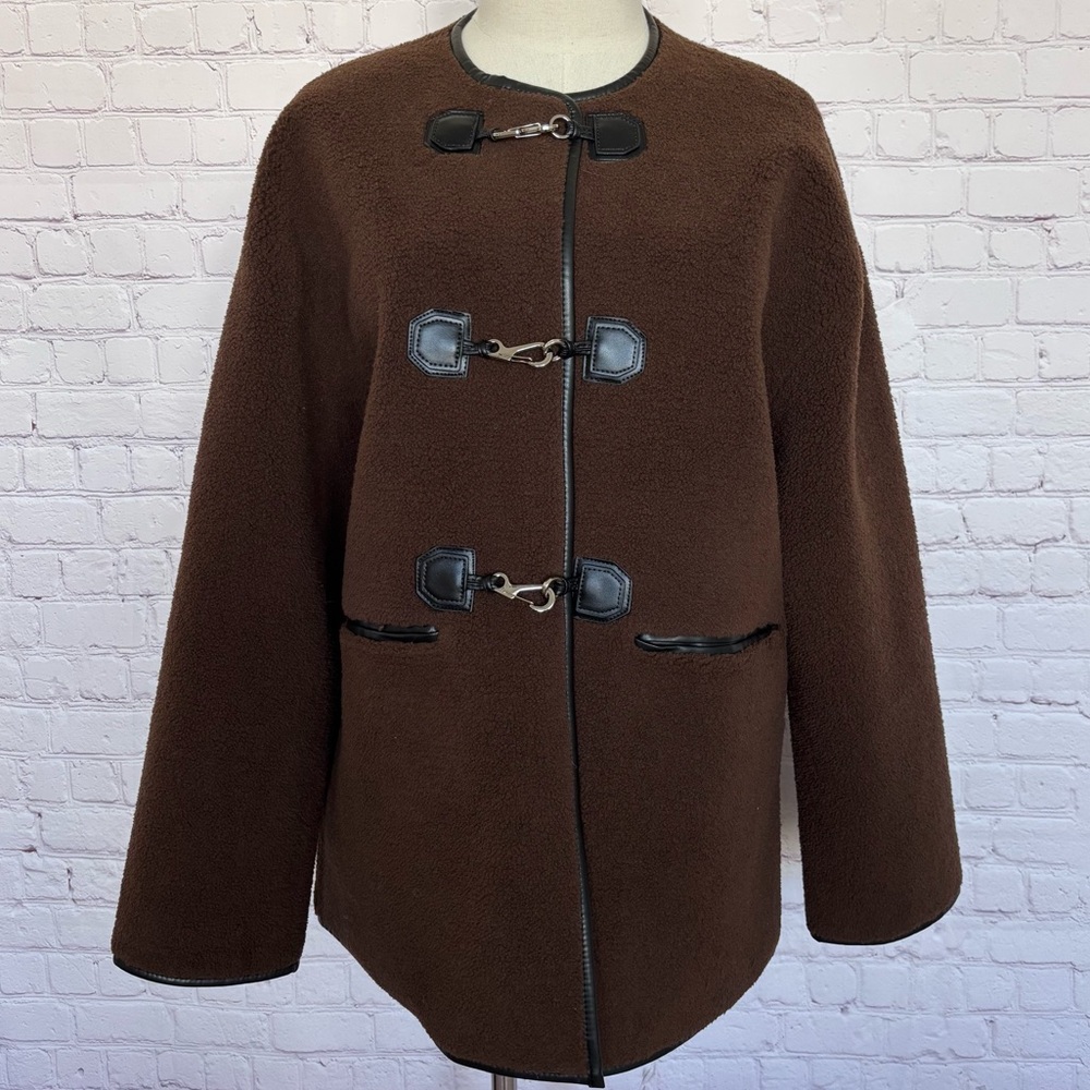 REBECCA MINKOFF Chocolate Brown Shearling Toggle Jacket--NWT--M - Picture 5 of 15